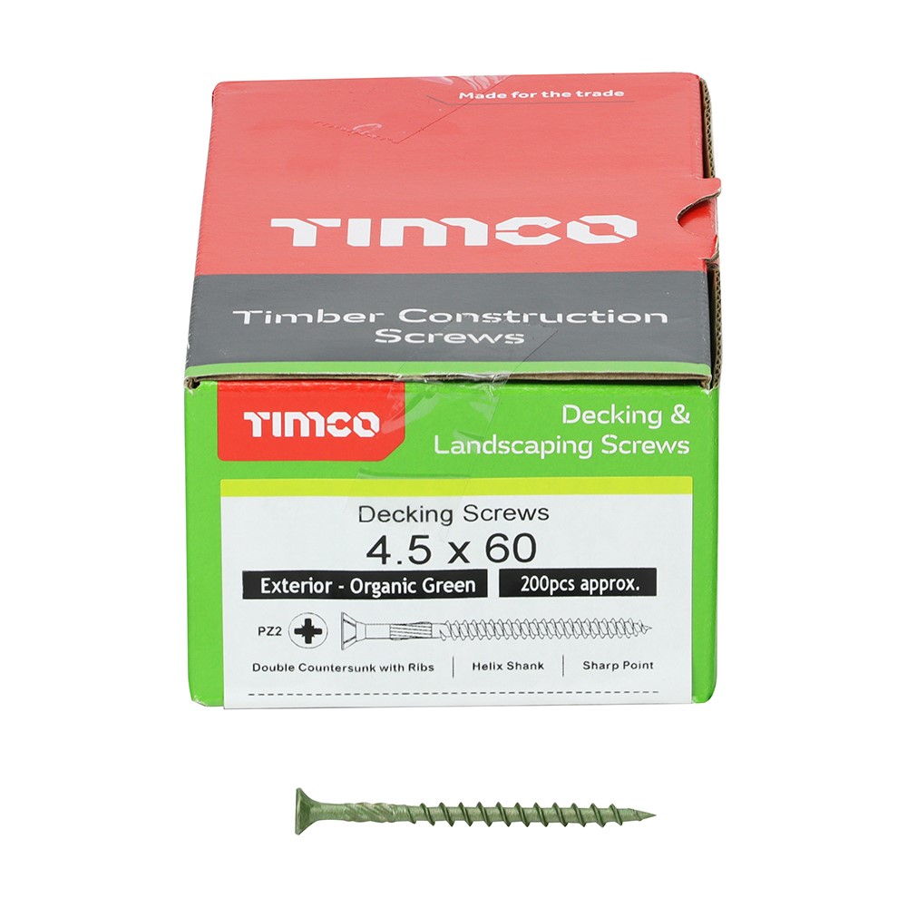 TIMCO Decking Screws - PZ -Exterior - Green 4.5 x 60mm (200 Pack)