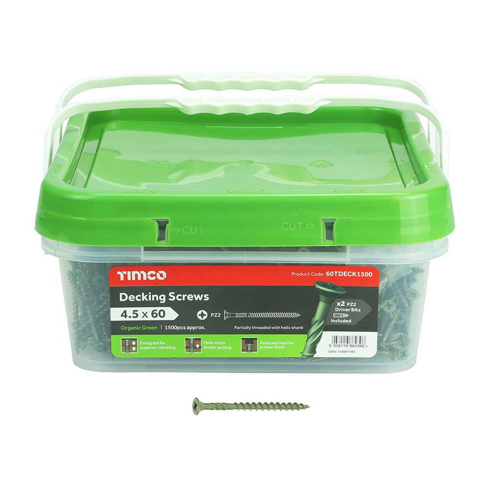 TIMCO Decking Screws - PZ -Exterior - Green 4.5 x 60mm (1500 Tub)