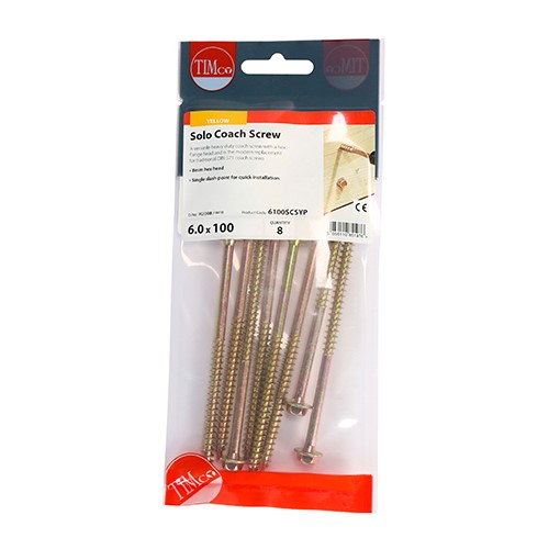 TIMCO Solo Coach Screws - Hex Flange 6.0 x 100mm (8 Pack)