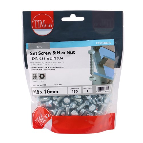 TIMCO Set Screws & Hex Nuts - Grade 8.8 - Zinc M6 x 16mm (130)