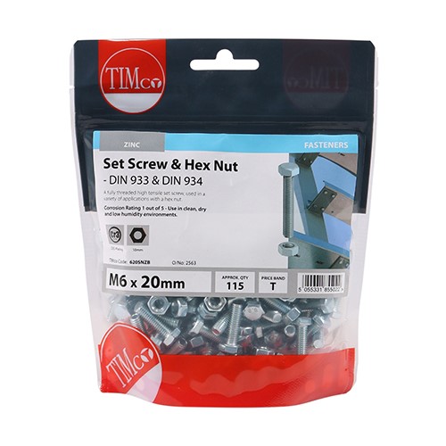 TIMCO Set Screws & Hex Nuts - Grade 8.8 - Zinc M6 x 20mm (115)