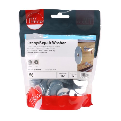 TIMCO Penny / Repair Washers - Zinc M6 x 25mm (160)