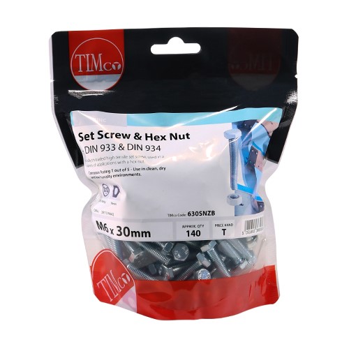 TIMCO Set Screws & Hex Nuts - Grade 8.8 - Zinc M6 x 30mm (140)