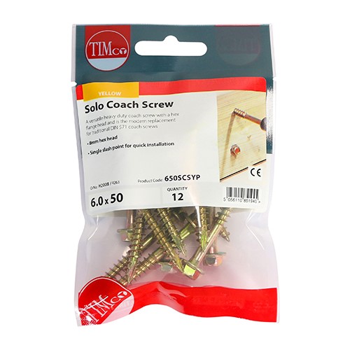 TIMCO Solo Coach Screws - Hex Flange 6.0 x 50mm (12 Pack)