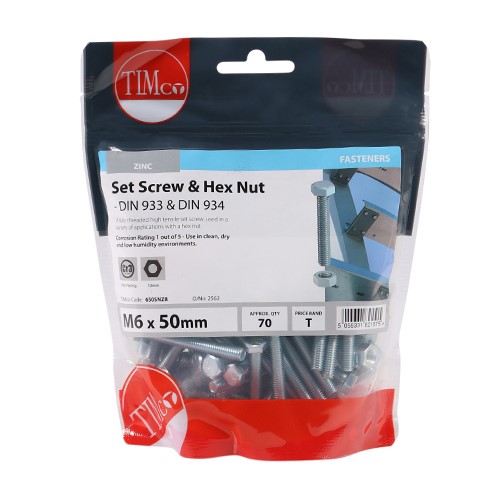 TIMCO Set Screws & Hex Nuts - Grade 8.8 - Zinc M6 x 50mm (70)