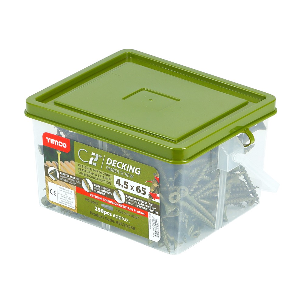 TIMCO C2 Deck-Fix Premium Decking Screws - TX - Countersunk - Exterior - Green 4.5 x 65mm (250 Pack)