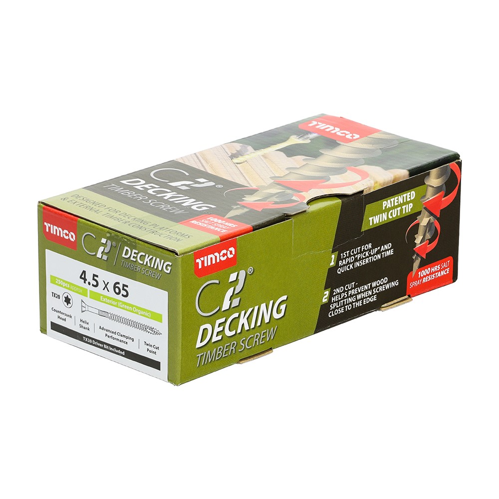 TIMCO C2 Deck-Fix Premium Decking Screws - TX - Countersunk - Exterior - Green 4.5 x 65mm (250 Pack)