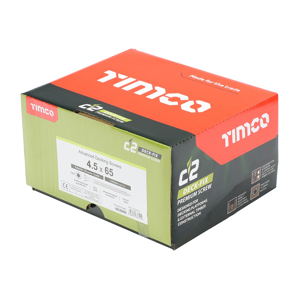 TIMCO C2 Deck-Fix Premium Decking Screws - TX - Countersunk - Exterior - Green 4.5 x 65mm (1000 Pack)