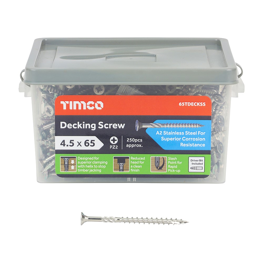 TIMCO Decking Screws - PZ -Stainless Steel 4.5 x 65mm (250 Pack)