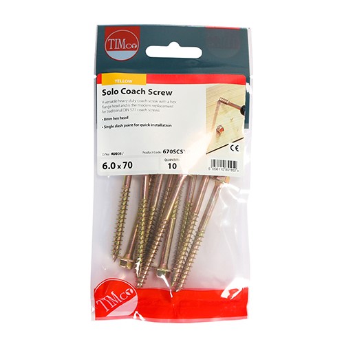 TIMCO Solo Coach Screws - Hex Flange 6.0 x 70mm (10 Pack)