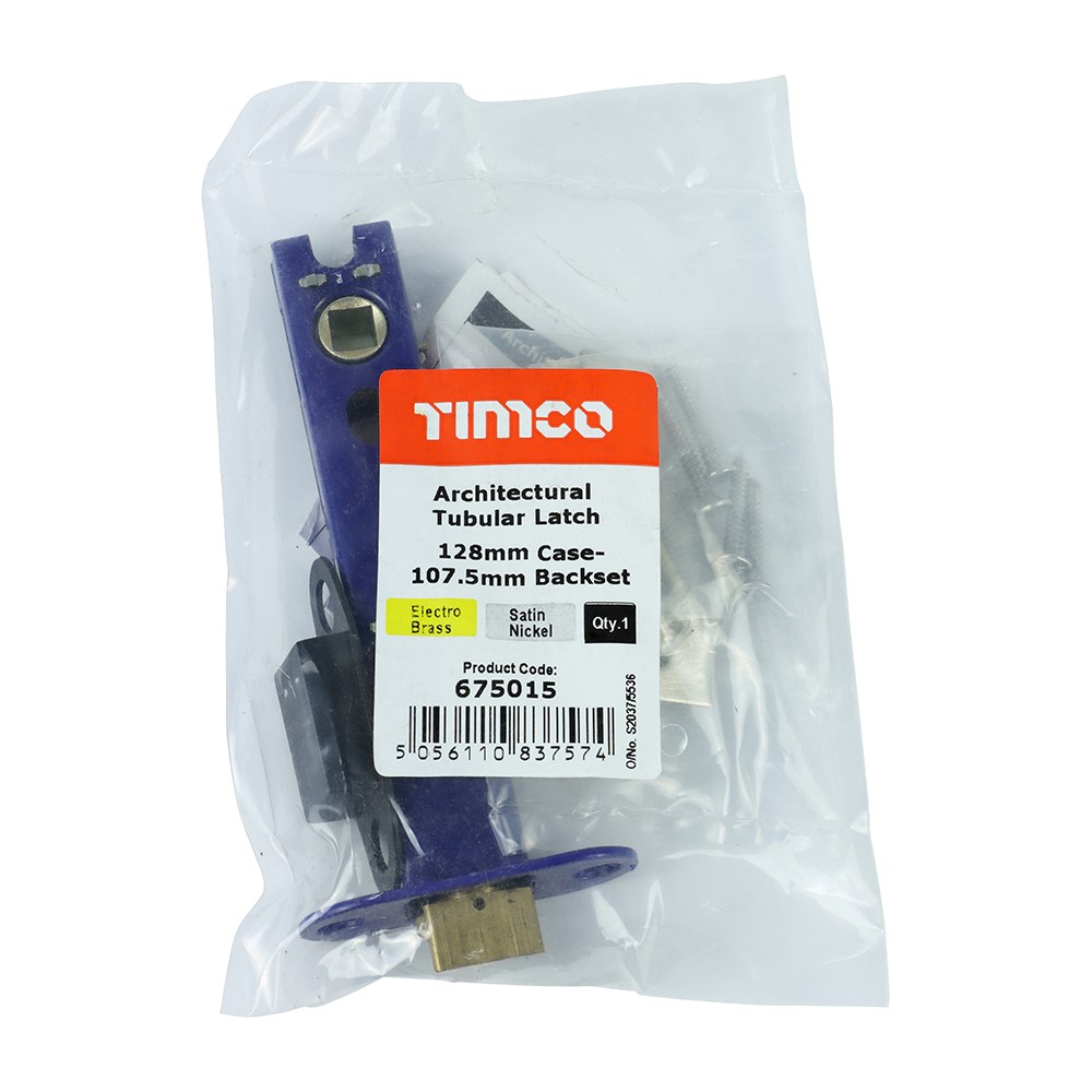 TIMCO Architectural Tubular Latch - Electro Brass & Satin Nickel 128mm Case / 107.5mm Backset
