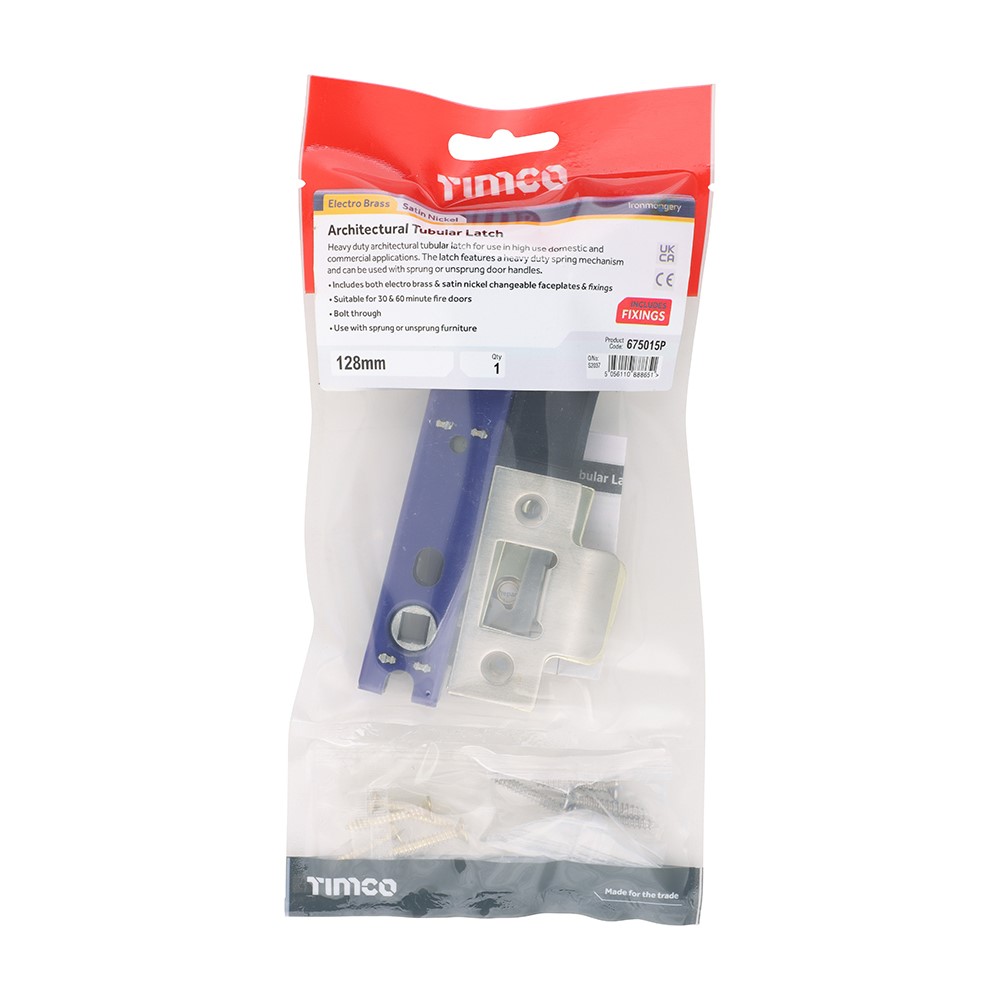 TIMCO Architectural Tubular Latch - Electro Brass & Satin Nickel 128mm Case / 107.5mm Backset