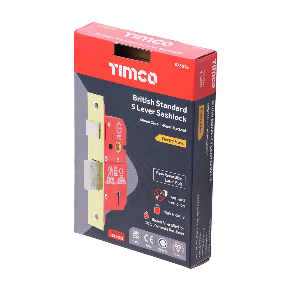 TIMCO 5 Lever BS CE Sashlock Electro Brass 66mm Case / 45mm Backset (1)