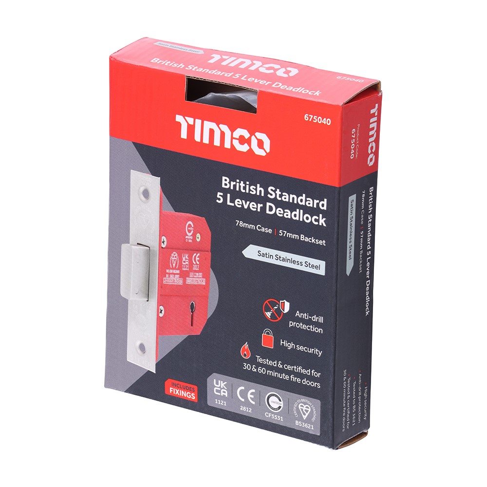 TIMCO 5 Lever BS CE Deadlock Satin Stainless Steel 78mm Case / 57mm Backset (1)