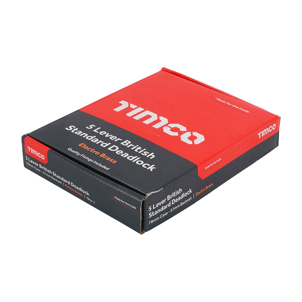 TIMCO 5 Lever British Standard Deadlock - Electro Brass 78mm Case / 57mm Backset