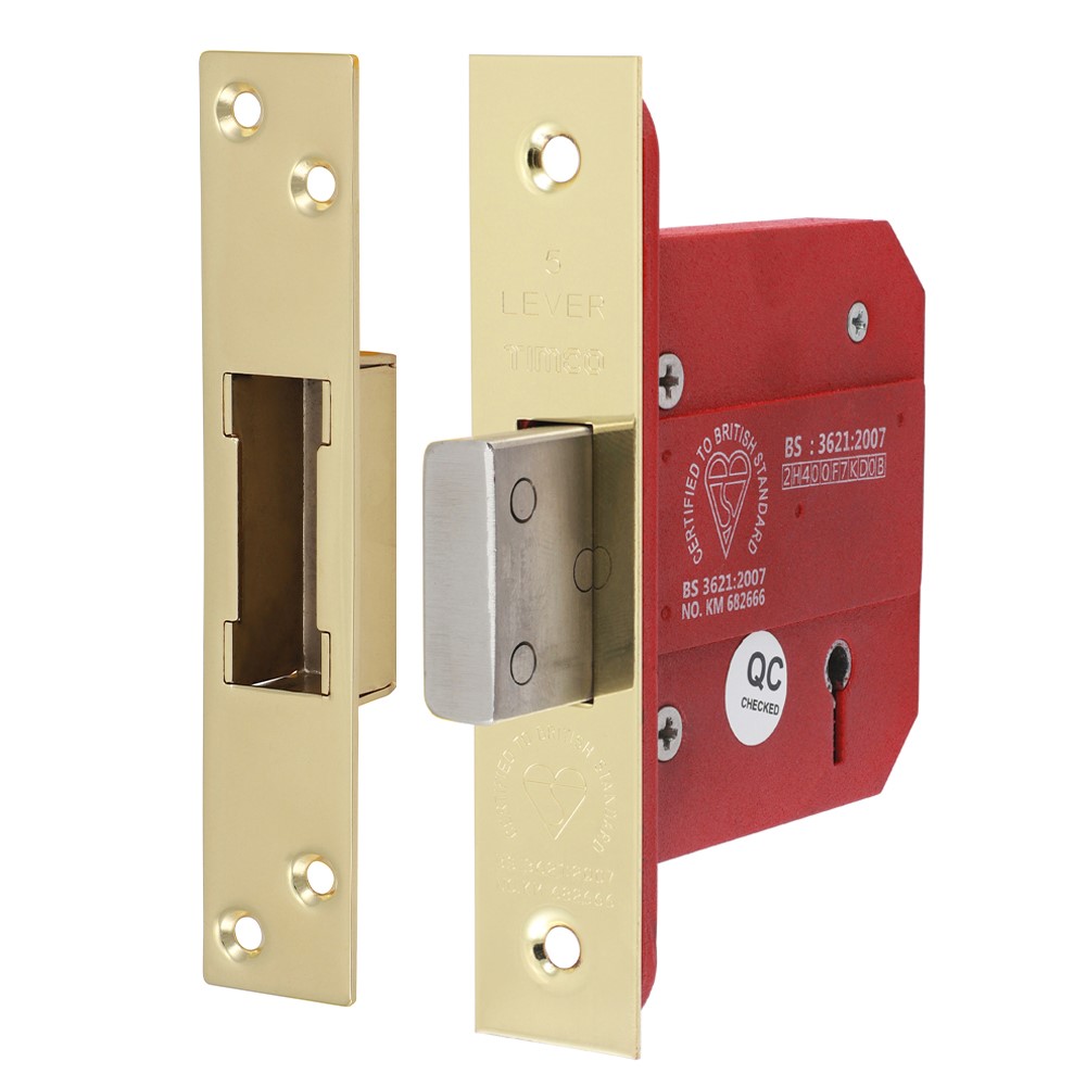 TIMCO 5 Lever British Standard Deadlock - Electro Brass 78mm Case / 57mm Backset