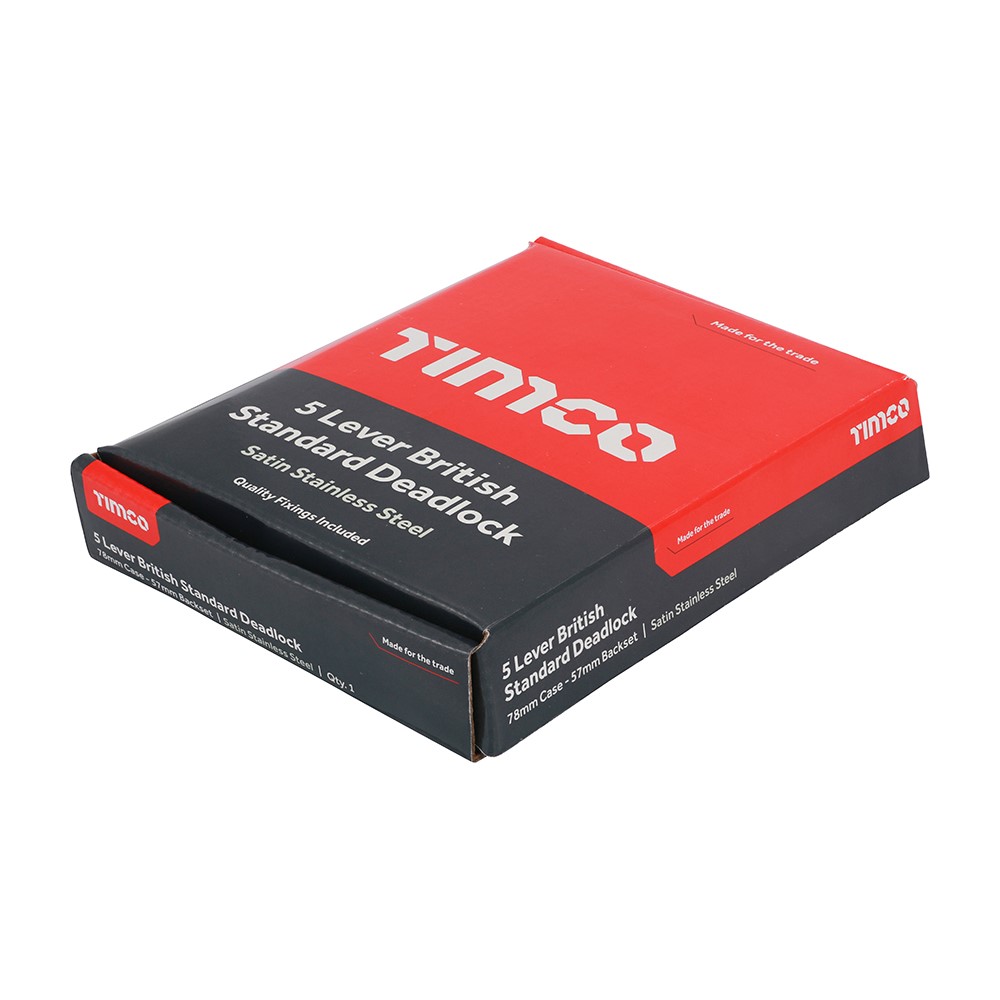 TIMCO 5 Lever British Standard Deadlock - Stainless Steel - Satin 78mm Case / 57mm Backset