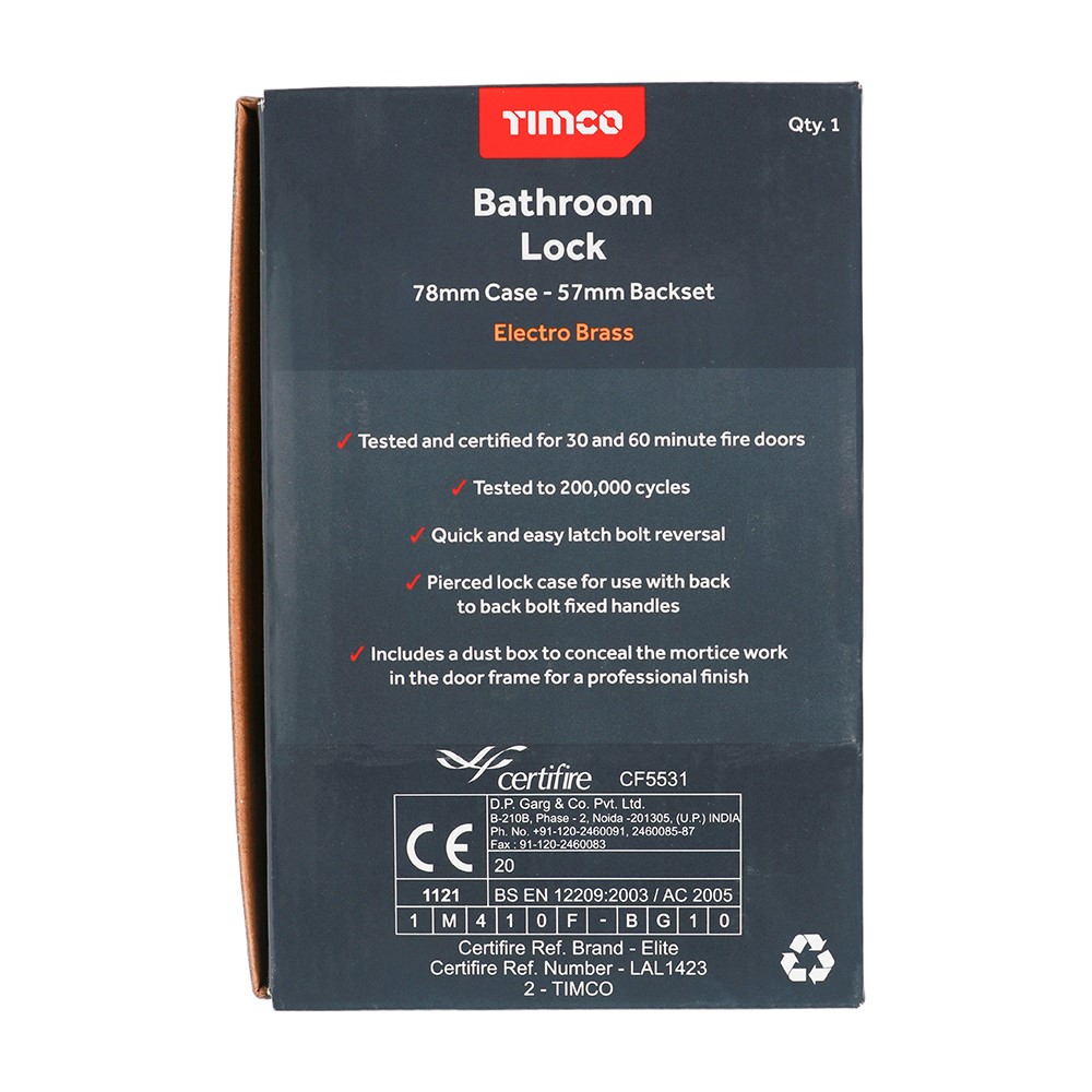 TIMCO Bathroom Lock - Electro Brass 78mm