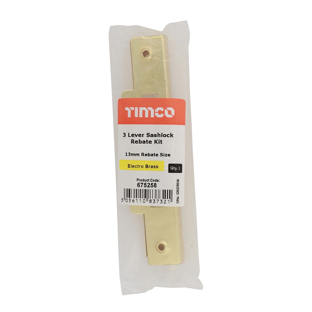 TIMCO 3 Lever Sashlock Rebate Kit - Electro Brass 13mm