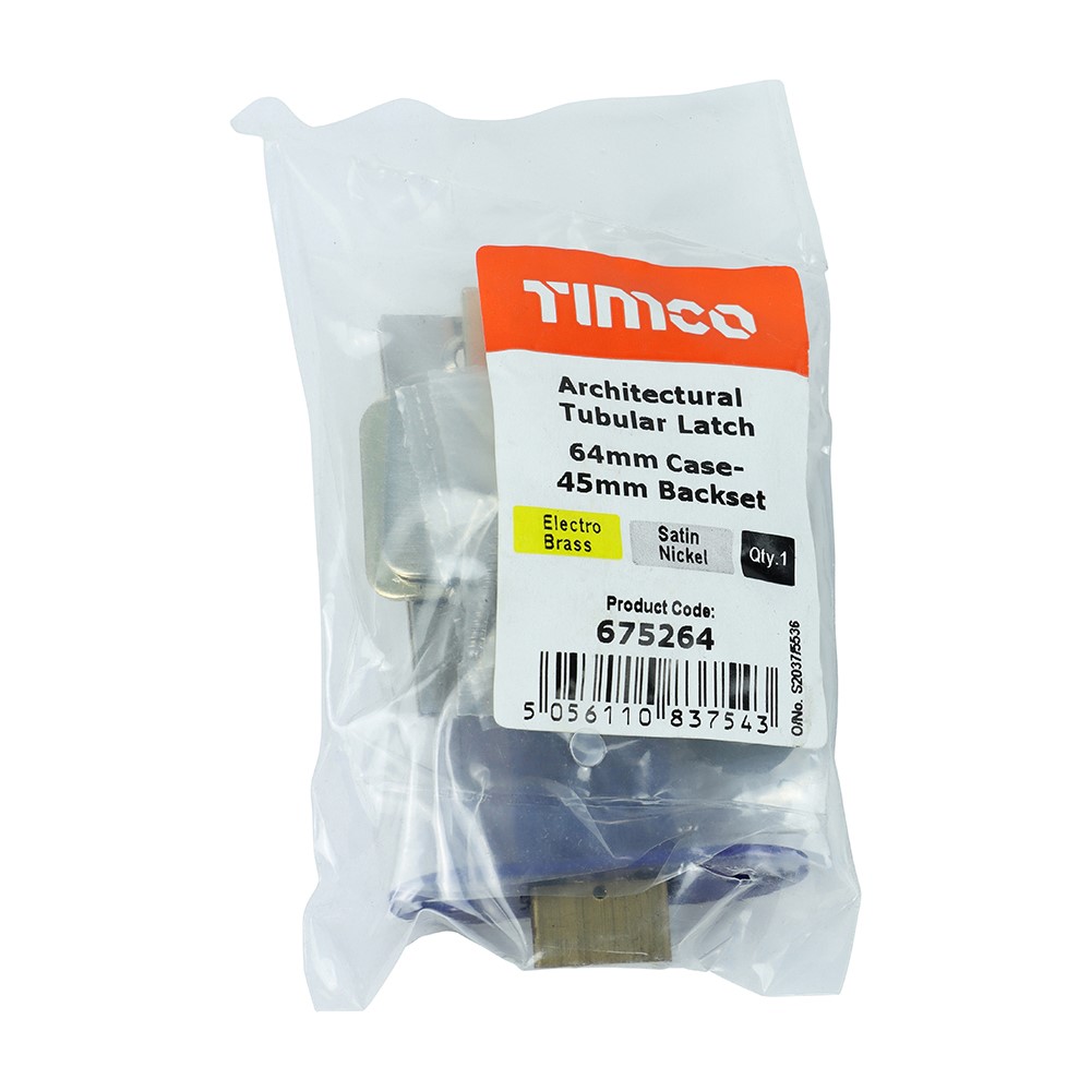 TIMCO Architectural Tubular Latch - Electro Brass & Satin Nickel 64mm Case / 45mm Backset