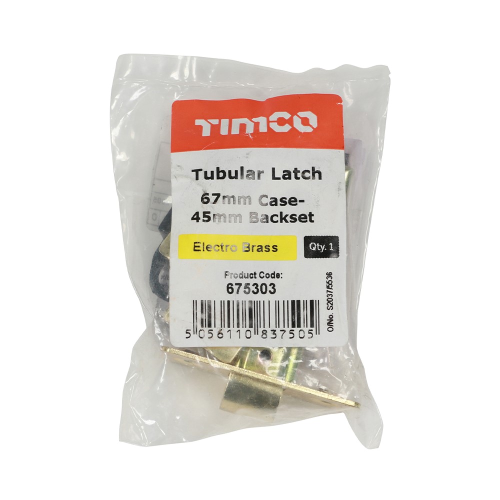TIMCO Tubular Latch - Electro Brass 67mm Case / 45mm Backset