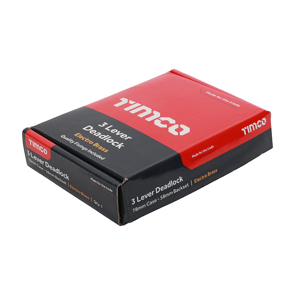 TIMCO 3 Lever Deadlock - Electro Brass 78mm Case / 58mm Backset