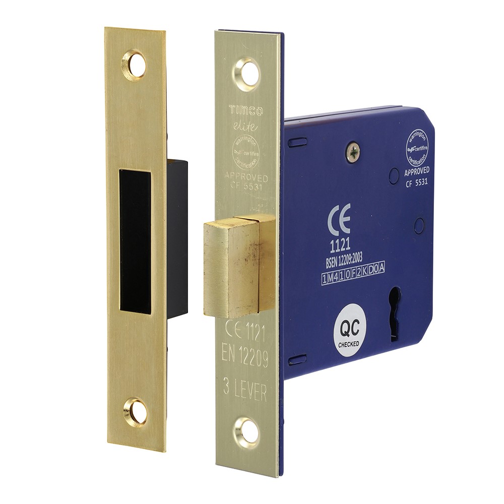 TIMCO 3 Lever Deadlock - Electro Brass 78mm Case / 58mm Backset