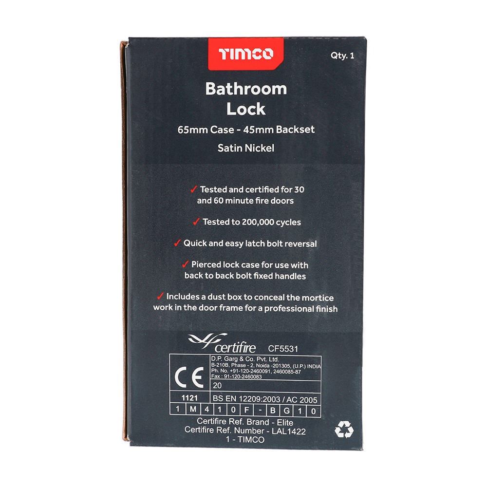 TIMCO Bathroom Lock - Satin Nickel 65mm