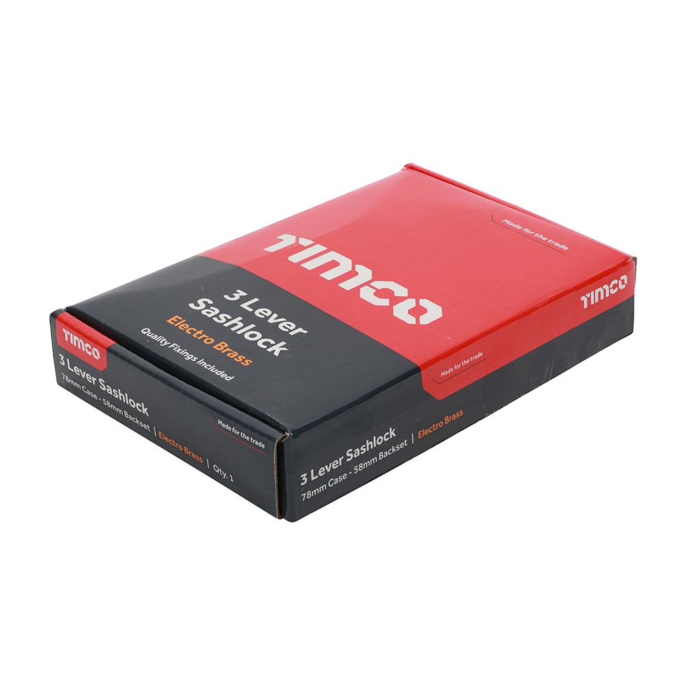 TIMCO 3 Lever Sashlock - Electro Brass 78mm Case / 58mm Backset