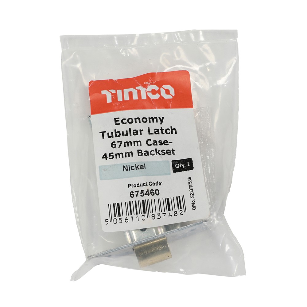 TIMCO Economy Tubular Latch - Nickel 67mm Case / 45mm Backset