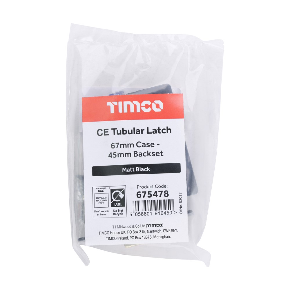 TIMCO Tubular Latch Matt Black - 67mm case / 45mm backset (1)