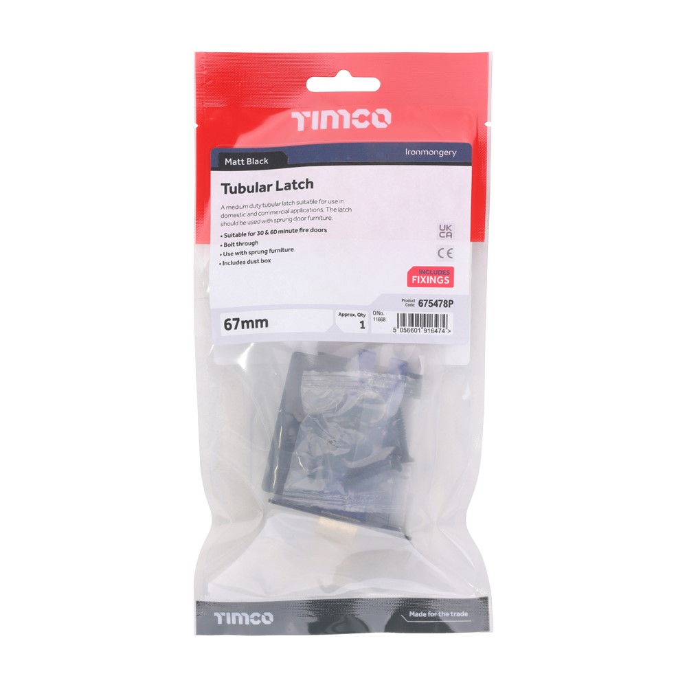 TIMCO Tubular Latch Matt Black - 67mm case / 45mm backset (1)