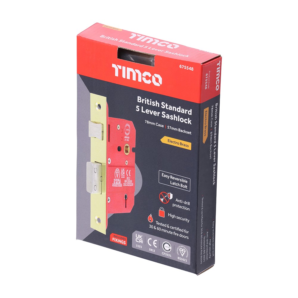 TIMCO 5 Lever BS CE Sashlock Electro Brass 78mm Case / 57mm Backset (1)