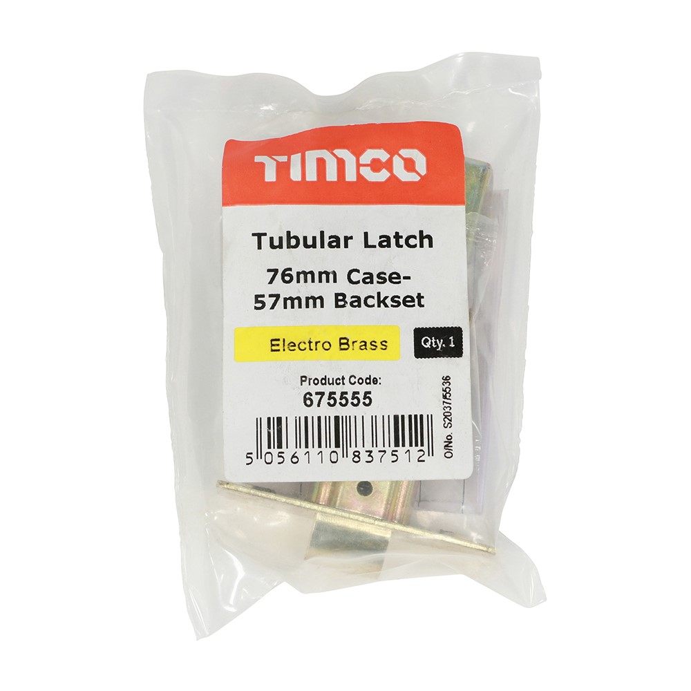 TIMCO Tubular Latch - Electro Brass 76mm Case / 57mm Backset