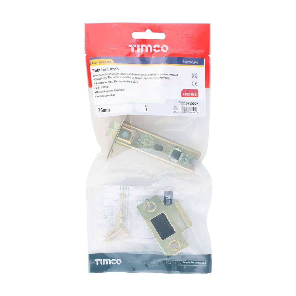 TIMCO Tubular Latch - Electro Brass 76mm Case / 57mm Backset