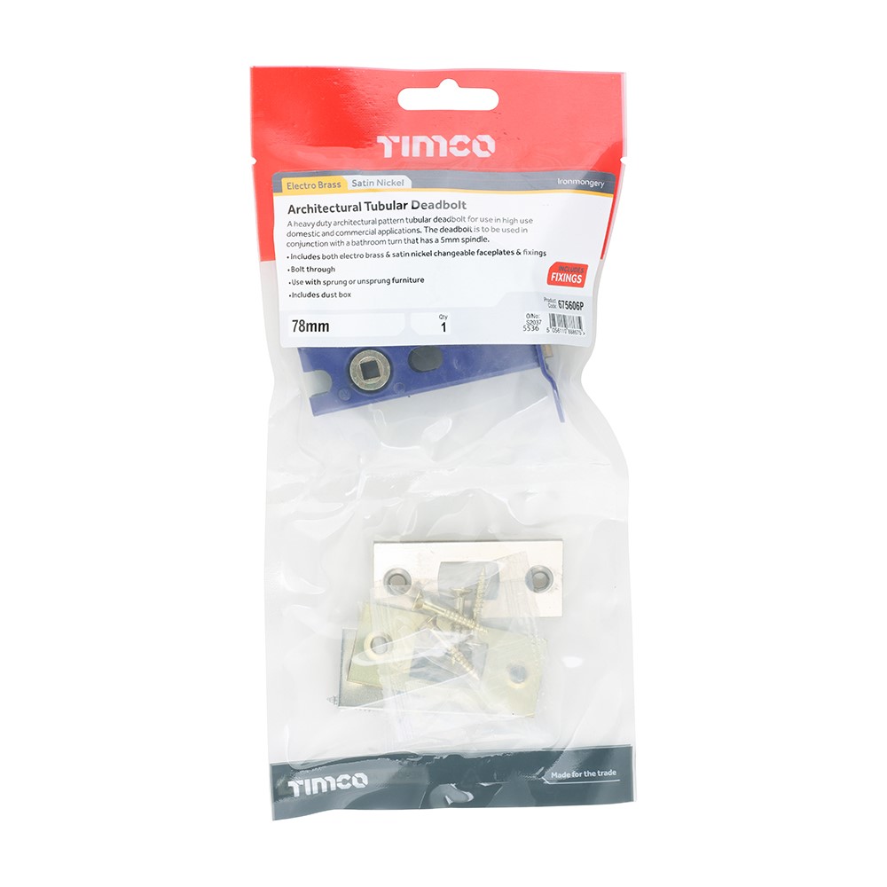 TIMCO Architectural Tubular Deadbolt - Electro Brass & Satin Nickel 78mm Case / 57mm Backset
