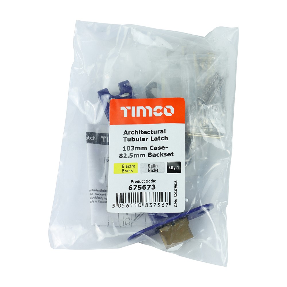 TIMCO Architectural Tubular Latch - Electro Brass & Satin Nickel 103mm Case / 82.5mm Backset