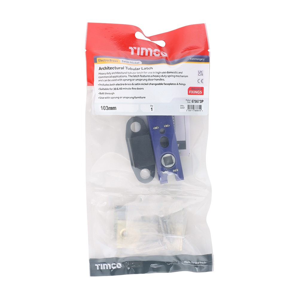 TIMCO Architectural Tubular Latch - Electro Brass & Satin Nickel 103mm Case / 82.5mm Backset