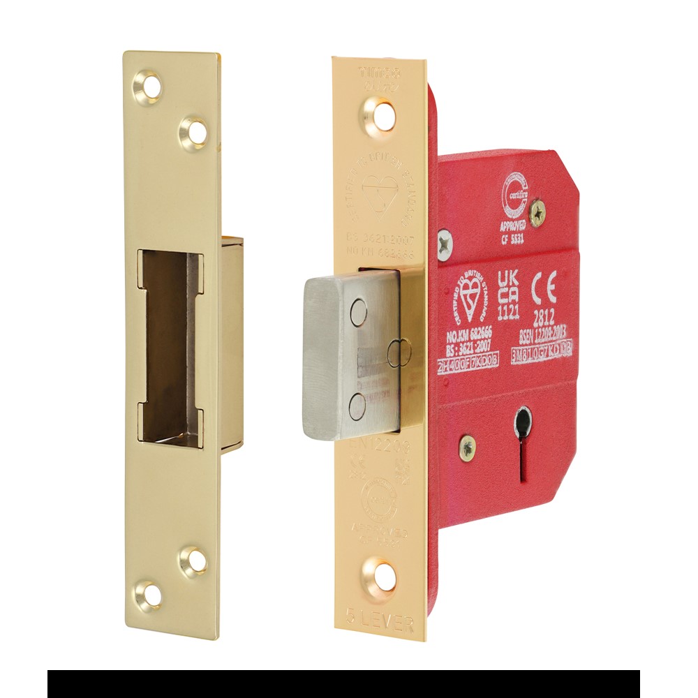 TIMCO 5 Lever BS CE Deadlock Electro Brass 66mm Case / 45mm Backset (1)