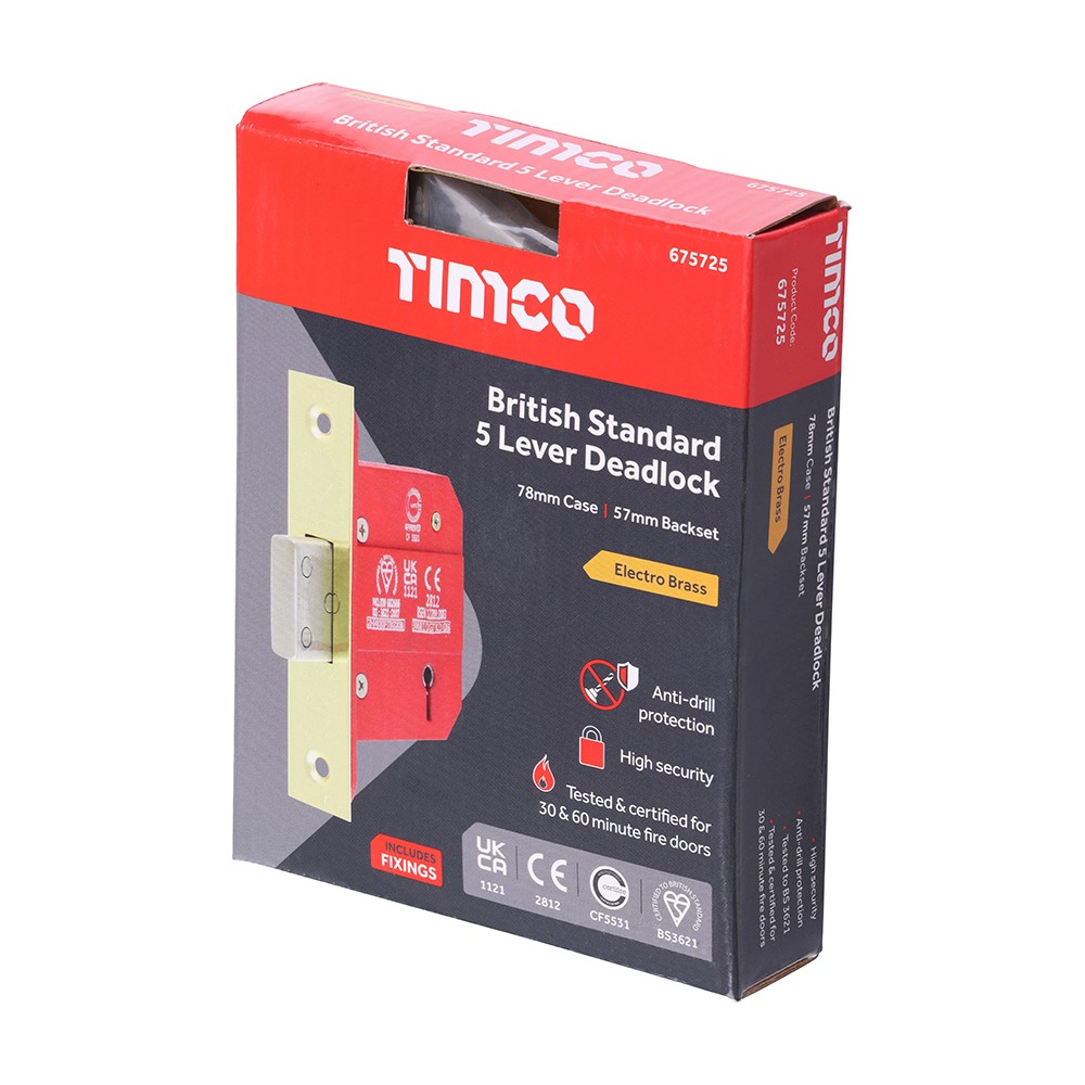 TIMCO 5 Lever BS CE Deadlock Electro Brass 78mm Case / 57mm Backset (1)