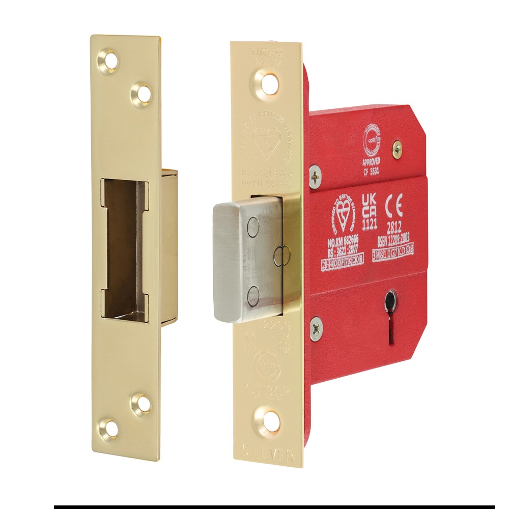 TIMCO 5 Lever BS CE Deadlock Electro Brass 78mm Case / 57mm Backset (1)