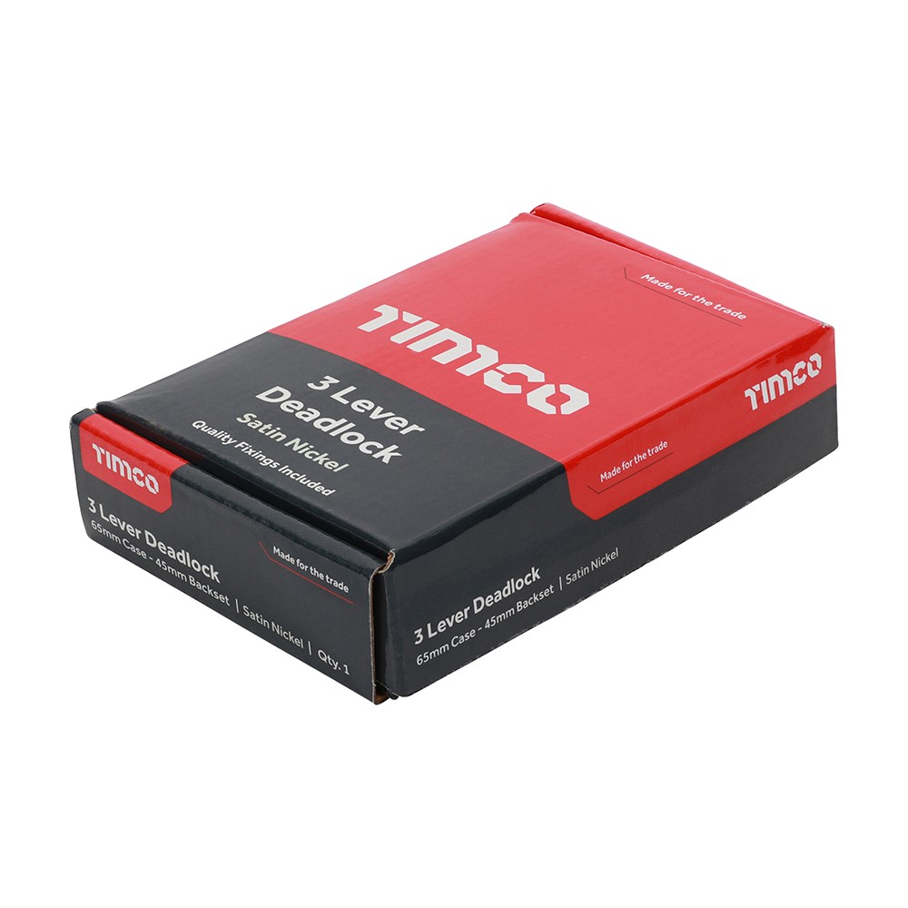 TIMCO 3 Lever Deadlock - Satin Nickel 65mm Case / 45mm Backset