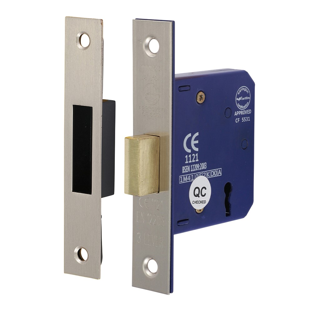 TIMCO 3 Lever Deadlock - Satin Nickel 65mm Case / 45mm Backset