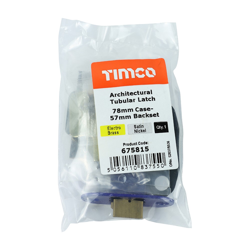 TIMCO Architectural Tubular Latch - Electro Brass & Satin Nickel 78mm Case / 57mm Backset