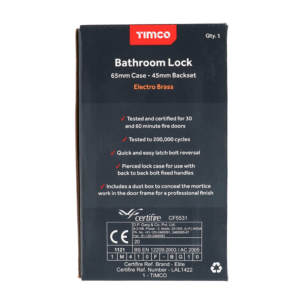TIMCO Bathroom Lock - Electro Brass 65mm