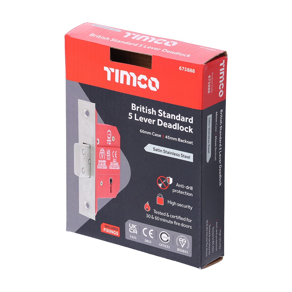 TIMCO 5 Lever BS CE Deadlock Satin Stainless Steel 66mm Case / 45mm Backset (1)