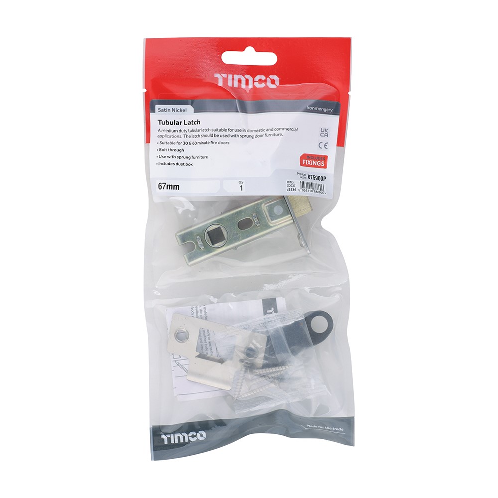 TIMCO Tubular Latch - Satin Nickel 67mm Case / 45mm Backset
