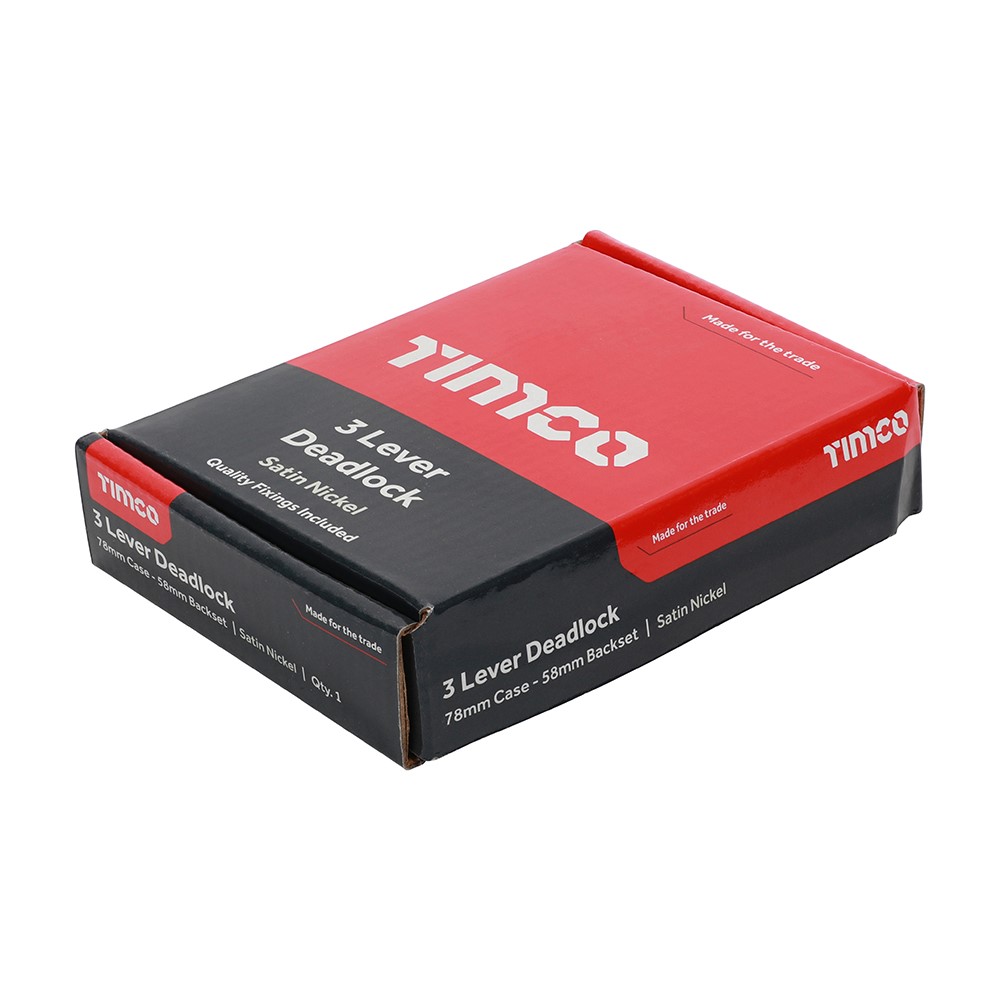 TIMCO 3 Lever Deadlock - Satin Nickel 78mm Case / 58mm Backset