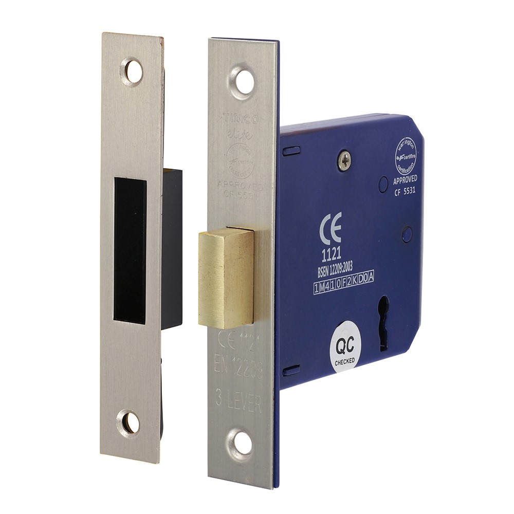 TIMCO 3 Lever Deadlock - Satin Nickel 78mm Case / 58mm Backset
