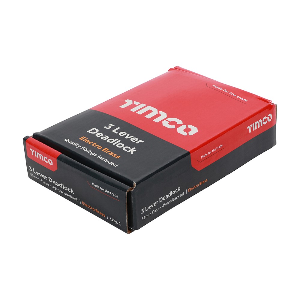 TIMCO 3 Lever Deadlock - Electro Brass 65mm Case / 45mm Backset